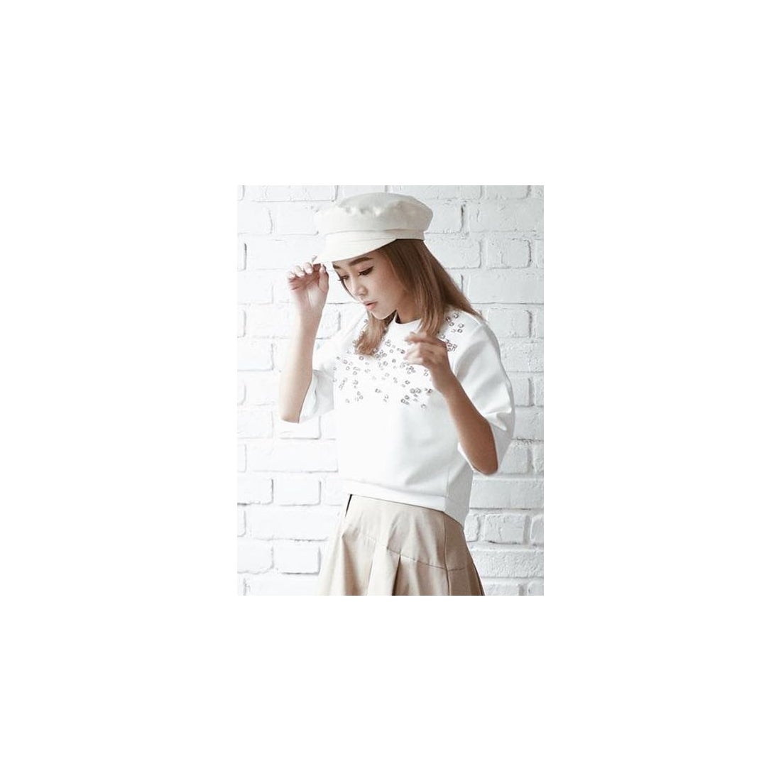 EIMY ISTOIRE eimy istoire カットビジュートップス ホワイト -靴