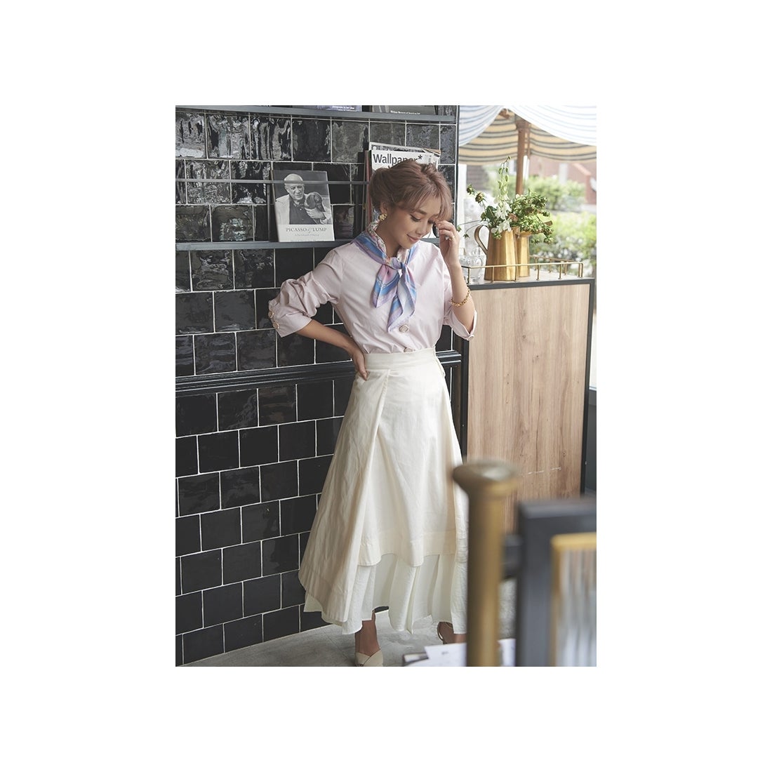 EIMY ISTOIRE eimy istoire Flowerscarfコンビブラウス ホワイト 