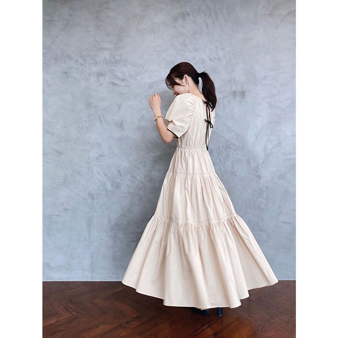 R*様 美品✨　eimy istoire リボンポイントギャザーワンピース　MO EIMY ISTOIRE エイミーイストワール eimy istoire リボンポイント
