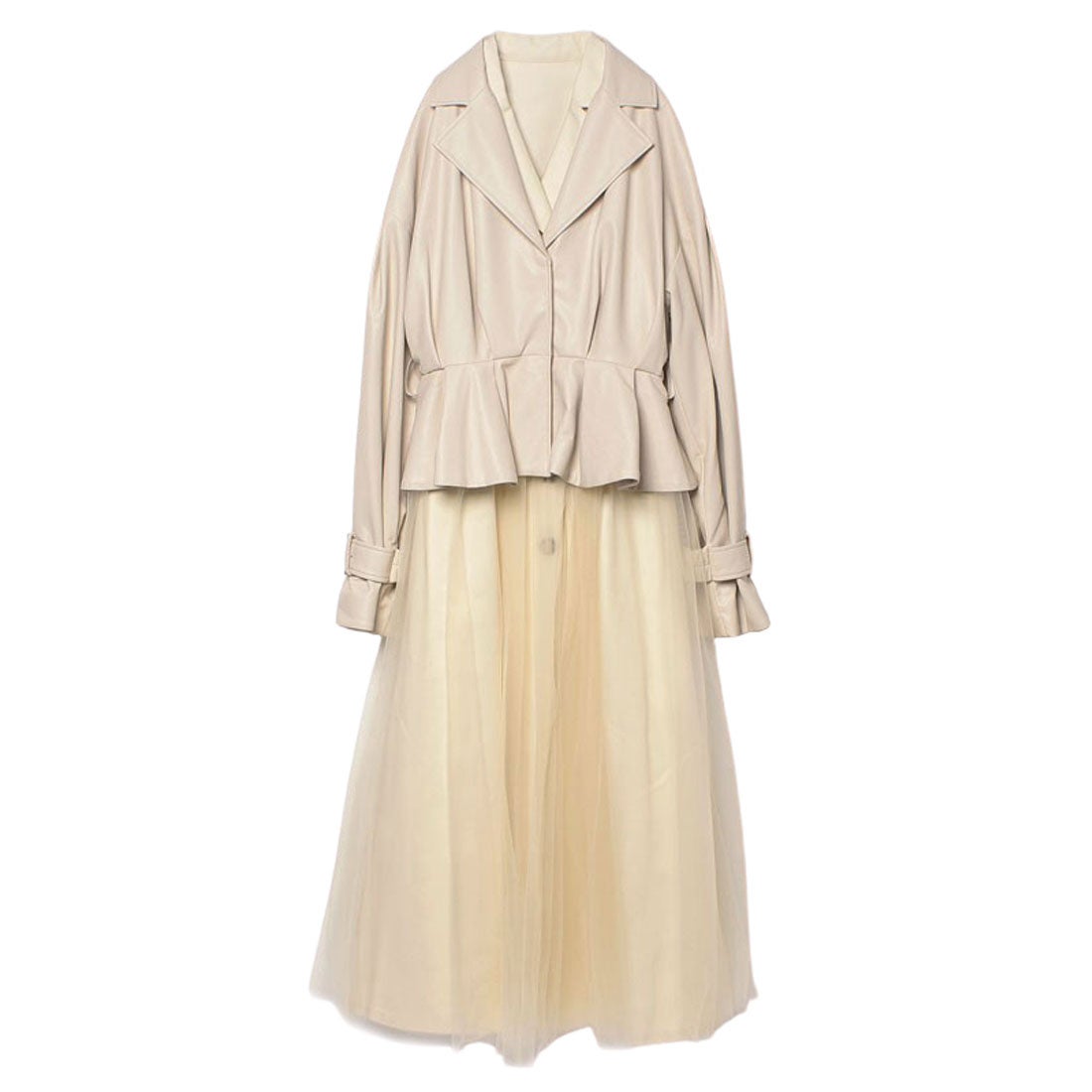 hybrid leather tulle spring coat  eimy美品