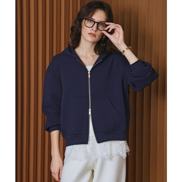【2026AW】【M～Lサイズ展開】バックフリルダンボールダブルジップパーカー （ネイビー）