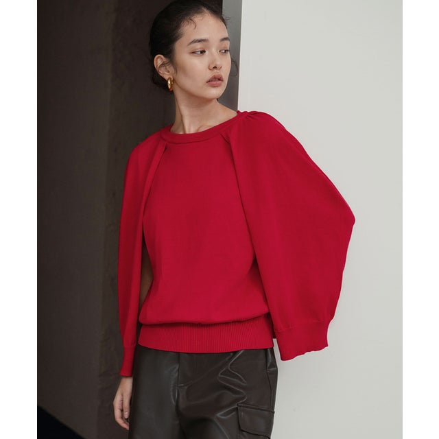【2026AW】【M～Lサイズ展開】ケープスリットスリーブニットプルオーバー （レッド）