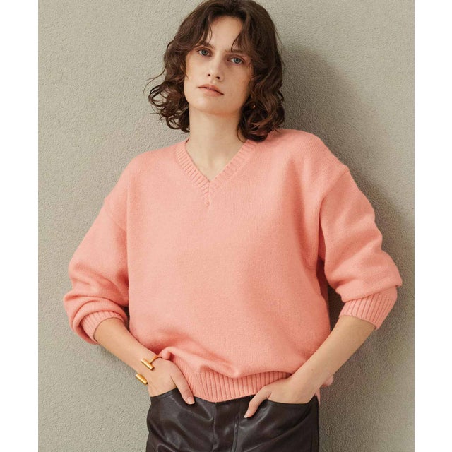 【2026AW】【M～Lサイズ展開】Vネックカラーニットプルオーバー （ローズピンク）
