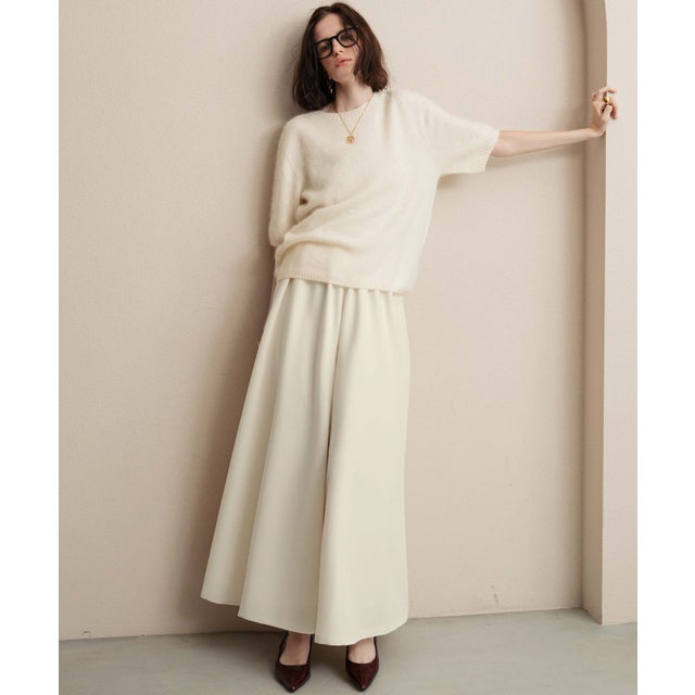 【2026AW】【S～Lサイズ展開】ウエストゴムマキシ丈スカンツ 洗える （オフホワイト）