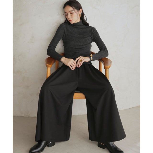 【2026AW】【S～Lサイズ展開】ウエストゴムマキシ丈スカンツ 洗える （ブラック）