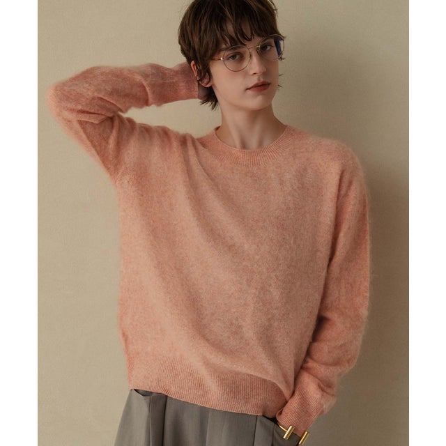 【2026AW】【天然素材100% / シルク＆カシミヤ混ウール】シャギーニットプルオーバー （オレンジ）