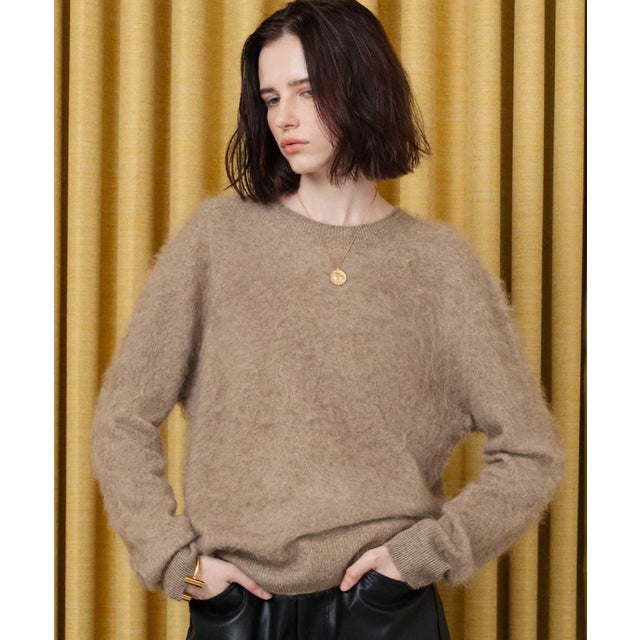 【2026AW】【天然素材100% / シルク＆カシミヤ混ウール】シャギーニットプルオーバー （ベージュ）