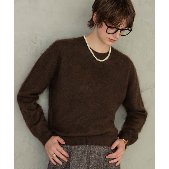 【2026AW】【天然素材100% / シルク＆カシミヤ混ウール】シャギーニットプルオーバー （ブラウン）