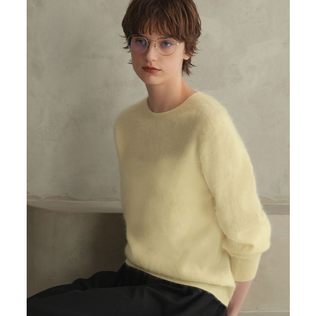 【2026AW】【天然素材100% / シルク＆カシミヤ混ウール】シャギーニットプルオーバー （イエロー）