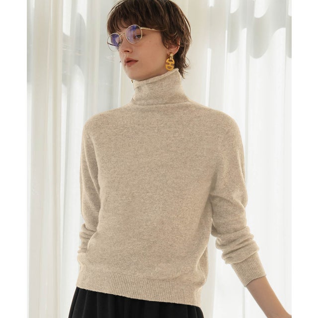 【2026AW】【上質ウール100％】ハイネックニットプルオーバー （ベージュ）
