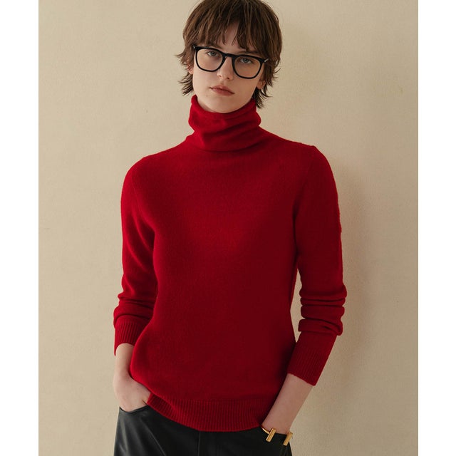【2026AW】【上質ウール100％】ハイネックニットプルオーバー （ボルドー）