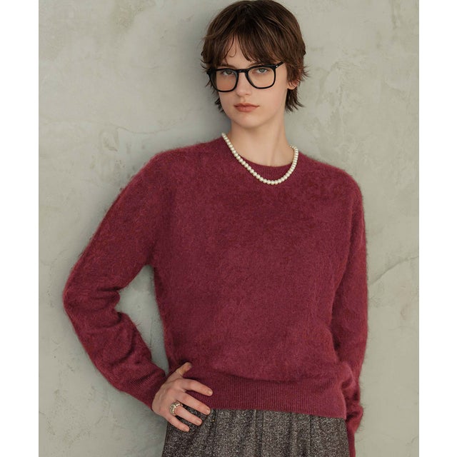【2026AW】【天然素材100% / シルク＆カシミヤ混ウール】シャギーニットプルオーバー （ワインレッド）
