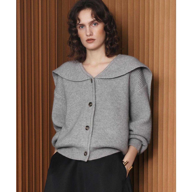 【2026AW】【M～Lサイズ展開】セーラーカラーVネックニットカーディガン （グレー）
