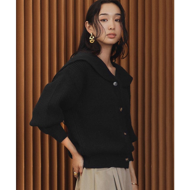 【2026AW】【M～Lサイズ展開】セーラーカラーVネックニットカーディガン （ブラック）