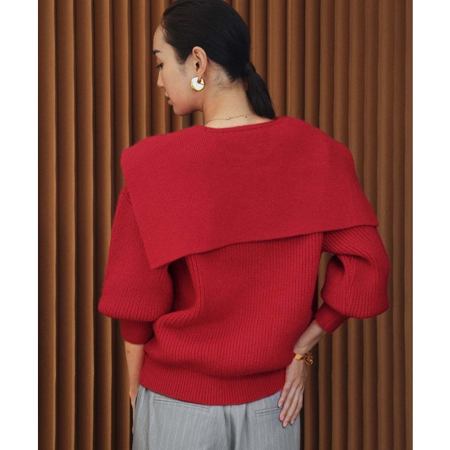 【2026AW】【M～Lサイズ展開】セーラーカラーVネックニットカーディガン （レッド）