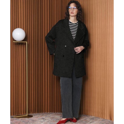 【2026AW】【M～Lサイズ展開】ウールブレンドダブルブレストミドルチェスターコート ハーフコート （ブラック）｜詳細画像