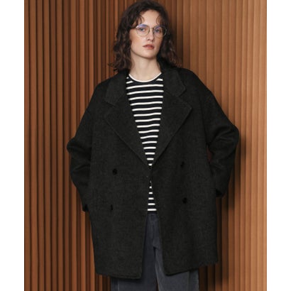 【2026AW】【M～Lサイズ展開】ウールブレンドダブルブレストミドルチェスターコート ハーフコート （ブラック）｜詳細画像