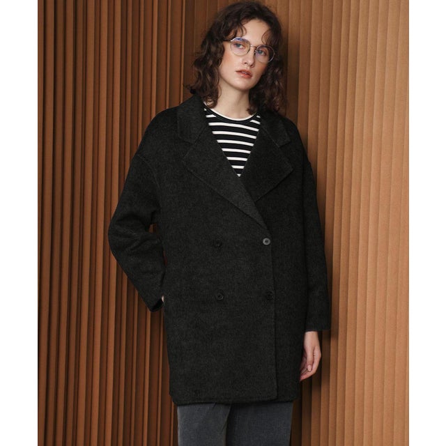 【2026AW】【M～Lサイズ展開】ウールブレンドダブルブレストミドルチェスターコート ハーフコート （ブラック）