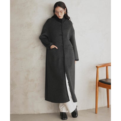 【2026AW】【上質ウール70％】スタンドカラー ロングコート （チャコールグレー）｜詳細画像