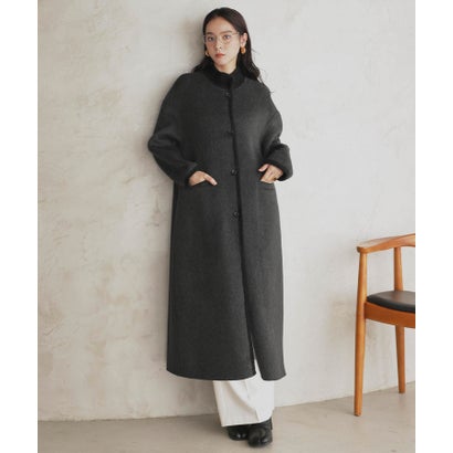 【2026AW】【上質ウール70％】スタンドカラー ロングコート （チャコールグレー）｜詳細画像