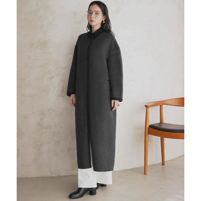 【2026AW】【上質ウール70％】スタンドカラー ロングコート （チャコールグレー）｜詳細画像