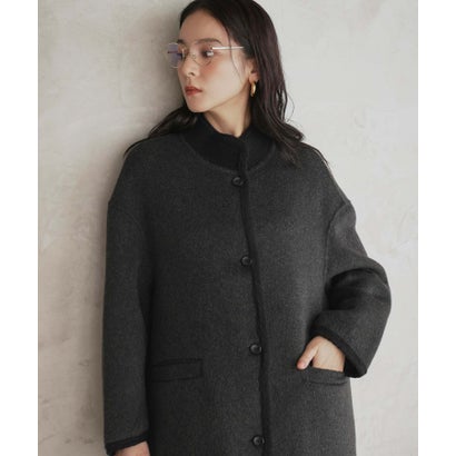 【2026AW】【上質ウール70％】スタンドカラー ロングコート （チャコールグレー）｜詳細画像