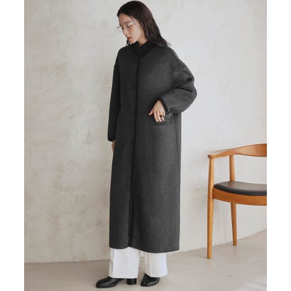 【2026AW】【上質ウール70％】スタンドカラー ロングコート （チャコールグレー）｜詳細画像