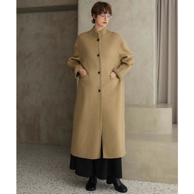 【2026AW】【上質ウール70％】スタンドカラー ロングコート （キャメル）