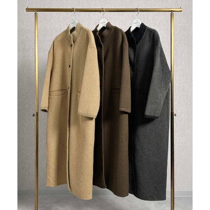【2026AW】【上質ウール70％】スタンドカラー ロングコート （カーキ）｜詳細画像