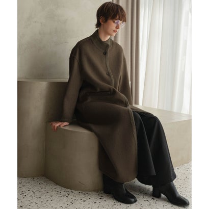 【2026AW】【上質ウール70％】スタンドカラー ロングコート （カーキ）｜詳細画像