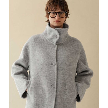 【2026AW】【上質ウール70%】襟2way ステンカラー ハイネック ロングコート （ライトグレー）｜詳細画像