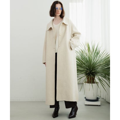 【2026AW】【上質ウール70%】襟2way ステンカラー ハイネック ロングコート （アイボリー）｜詳細画像