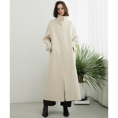 【2026AW】【上質ウール70%】襟2way ステンカラー ハイネック ロングコート （アイボリー）｜詳細画像