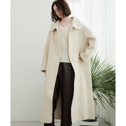 【2026AW】【上質ウール70%】襟2way ステンカラー ハイネック ロングコート （アイボリー）｜詳細画像