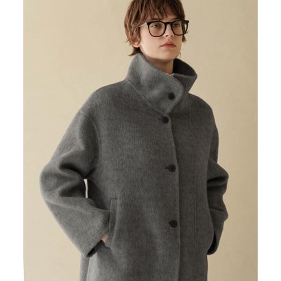 【2026AW】【上質ウール70%】襟2way ステンカラー ハイネック ロングコート （グレー）｜詳細画像