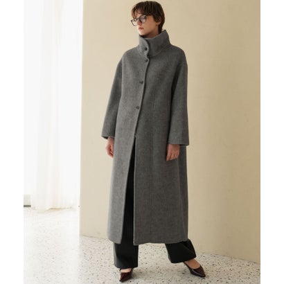 【2026AW】【上質ウール70%】襟2way ステンカラー ハイネック ロングコート （グレー）｜詳細画像