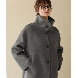 【2026AW】【上質ウール70%】襟2way ステンカラー ハイネック ロングコート （グレー）