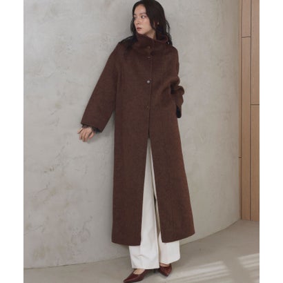 【2026AW】【上質ウール70%】襟2way ステンカラー ハイネック ロングコート （ブラウン）｜詳細画像