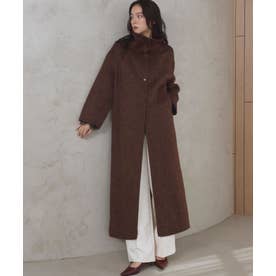 【2026AW】【上質ウール70%】襟2way ステンカラー ハイネック ロングコート （ブラウン）