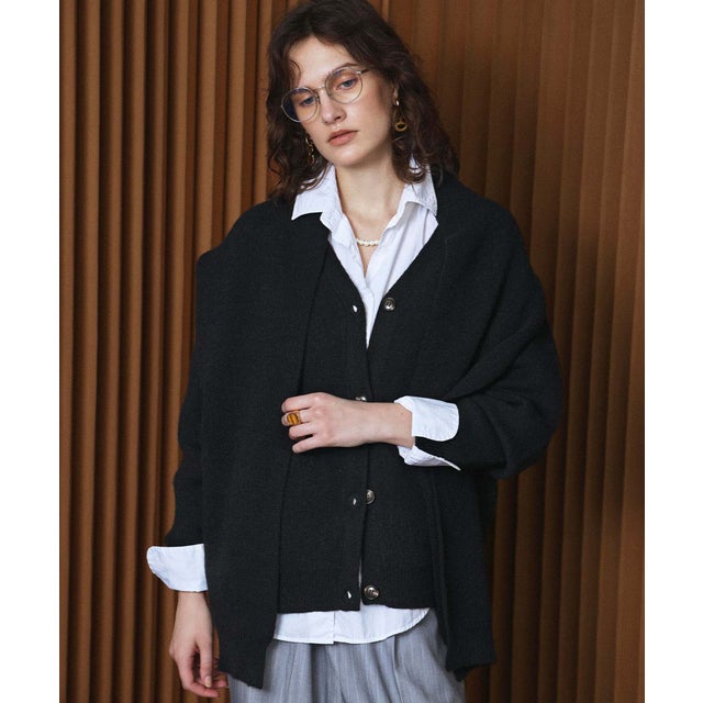 【2026AW】【M～Lサイズ展開】ストールドッキングVネックニットカーディガン （ブラック）