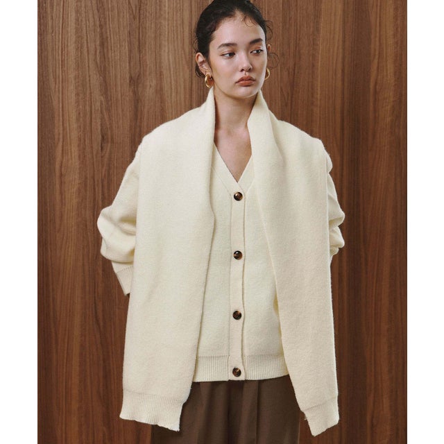 【2026AW】【M～Lサイズ展開】ストールドッキングVネックニットカーディガン （オフホワイト）