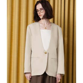 【2026AW】【M～Lサイズ展開】ディープUネックゴールドボタンノーカラージャケット 洗える （ベージュ）