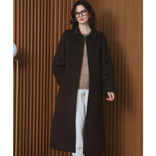 【2026AW】【M～Lサイズ展開】【上質ウール70％】ステンカラー ロング丈 コート （ブラウン）