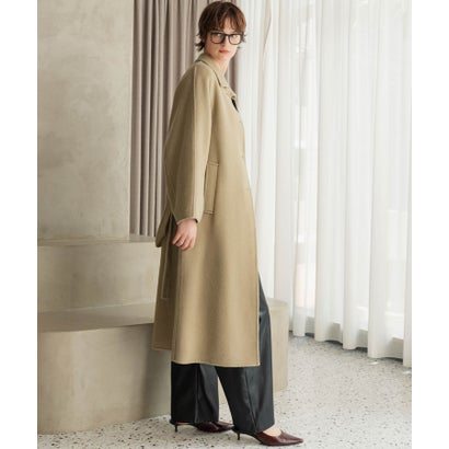 【2026AW】【M～Lサイズ展開】【上質ウール70％】ステンカラー ロング丈 コート （ベージュ）｜詳細画像
