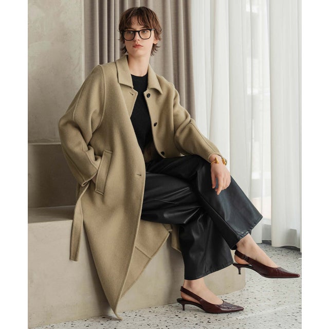 【2026AW】【M～Lサイズ展開】【上質ウール70％】ステンカラー ロング丈 コート （ベージュ）