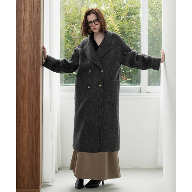 【2026AW】【上質ウール65％】ダブルブレスト チェスターコート ロング丈 （チャコールグレー）