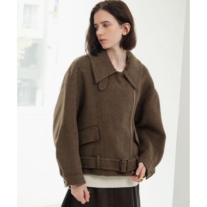 【2026AW】【M～Lサイズ展開】【上質ウール70％】スタンドカラーライダースショートコート （ブラウン）｜詳細画像