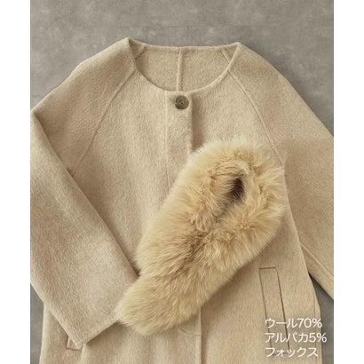 【2026AW】【上質ウール70％・希少アルパカ混】リアルフォックスファー襟取り外し可能 2WAYロングコート （ブラック）｜詳細画像