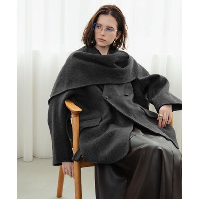 エルフランク ELFRANK 【2026AW】【上質ウール70％】ストールカラーベルト付きミドル丈コート ウールコート （チャコールグレー）｜詳細画像
