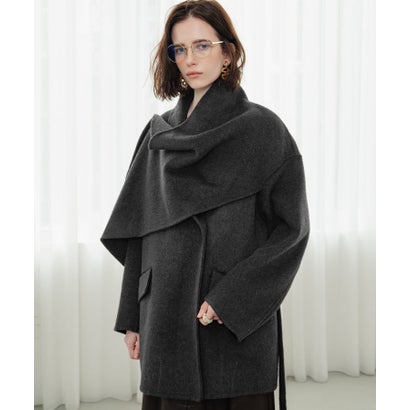 エルフランク ELFRANK 【2026AW】【上質ウール70％】ストールカラーベルト付きミドル丈コート ウールコート （チャコールグレー）｜詳細画像